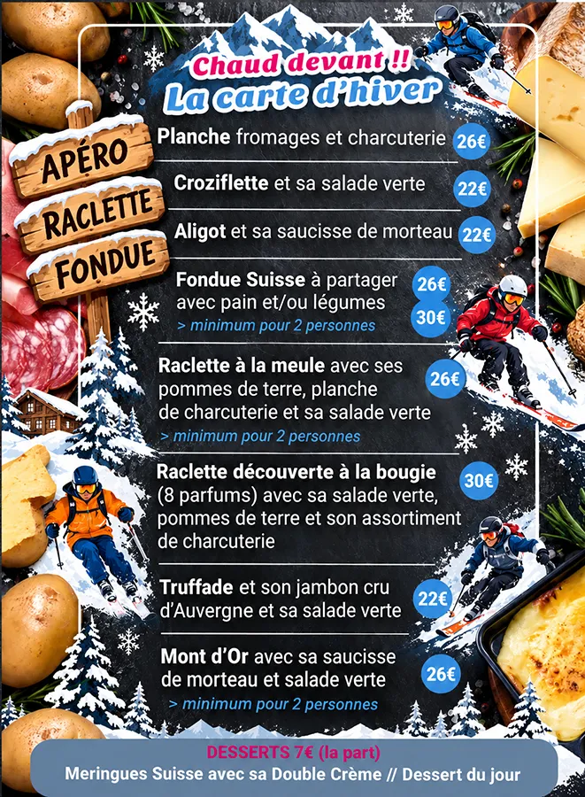 Carte d'hiver raclette Orléans chez Lait’Quilibre